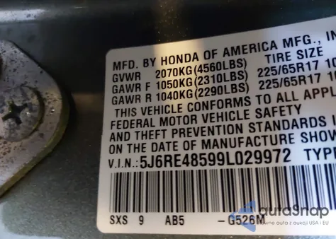 2009 Honda Cr-V Ex from USA, damaged, VIN 5J6RE48599L029972